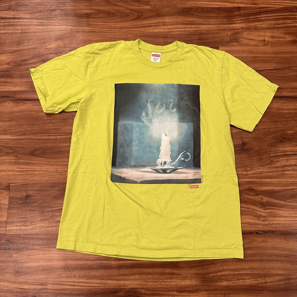 Supreme Shirt Mens Medium Green Dan Colen Candle Graphic Tee USA Streetwear